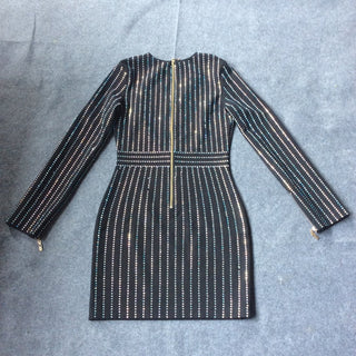 HAGEOFLY Women Bling Bling Long Sleeve Dress Black V-Neck Full Sleeve Women Casual Office Dress Party Dress Brazil Vestidos XXL ALODIA STORE