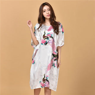 Plus Size Nightgown Sleepwear Women's Summer Nightwear Robe Lady Sexy Nightdress Silk Rayon Loose Bathrobe Gown Home Dress ALODIA STORE
