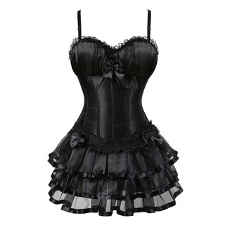 Black Victorian Corset Dresses Burlesque Corsets Bustiers with Skirt Vintage Costumes Lace Up Strap Corset Lingerie for Women ALODIA STORE
