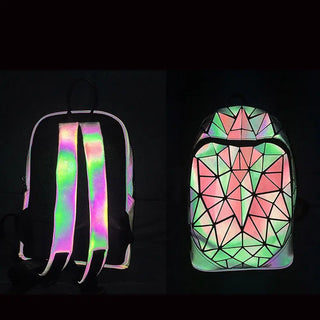 New Women Backpack Geometric Folding Bag Small Students School Bags For Teenage Girls Luminous Backpacks Hologram Daily Backpack ALODIA STORE