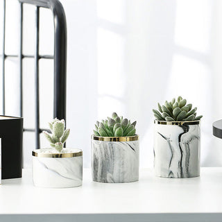 Nordic Ceramic Iron Art Vase Marble Pattern Rose Gold Silver Tabletop Green Plant Pot Home Office Vases Decorative ALODIA STORE