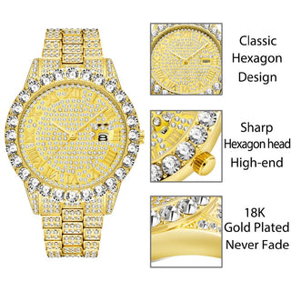 MISSFOX Men's Watch 2020 Top Selling Luxury Brand Gold Men Fashion Watches Men Big Diamond Bracelet Luxury Watch Men Gift Box ALODIA STORE