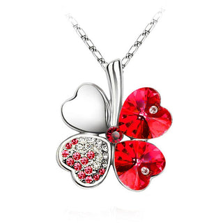 Fashion Jewelry Silver Color Austrian Crystal Necklace Four Leaf Leaves Clover Heart Rhinestones Pendant Necklace Jewelry ALODIA STORE
