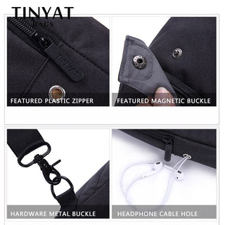 TINYAT Sling bag For 7.9 pad Black Casual Functional Men Chest Bag Pack dual earphone jack Men Shoulder Messenger Bags Pack Bag ALODIA STORE
