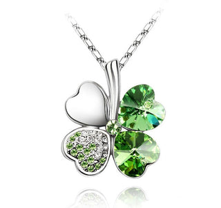 Fashion Jewelry Silver Color Austrian Crystal Necklace Four Leaf Leaves Clover Heart Rhinestones Pendant Necklace Jewelry ALODIA STORE
