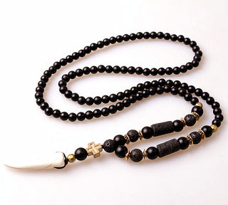 New Design Black BLava Stones Bead with Hematite cross charm pendant necklace Men's Bead Necklace ALODIA STORE