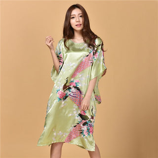 Plus Size Nightgown Sleepwear Women's Summer Nightwear Robe Lady Sexy Nightdress Silk Rayon Loose Bathrobe Gown Home Dress ALODIA STORE