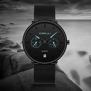 Mens Watches CRRJU Full Steel Casual Waterproof Watch for Man Sport Quartz Watch Men's Dress Calendar Watch Relogio Masculino ALODIA STORE