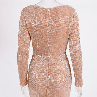Enenthelabel O Neck Full Sleeved Maxi Dress Stretch Sequined Floor Length Evening Party Dress ALODIA STORE