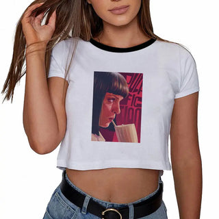 Korean High Quality Sexy Summer Funny Printed Short Sleeve O-Neck Female T Shirt Women's Clothing Slim Tshirt Sexy Croptops ALODIA STORE