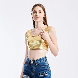 CUHAKCI Club Women Street Crop Tops Summer Tanks Slim bright Short Top Sleeveless U Croptops Ladies Vest XXL Sexy Tank ALODIA STORE