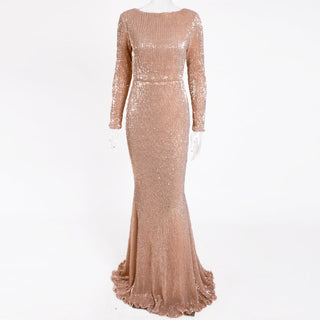 Enenthelabel O Neck Full Sleeved Maxi Dress Stretch Sequined Floor Length Evening Party Dress ALODIA STORE