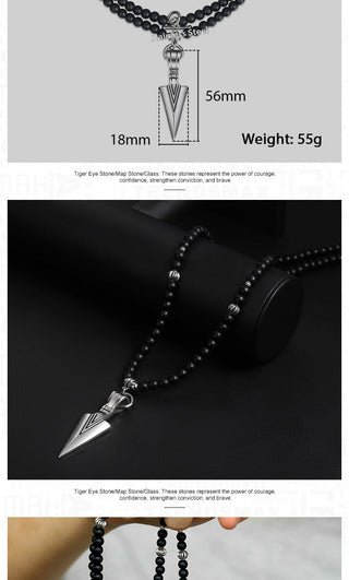 Unique Men's Necklace Stainless Steel Arrow Pendant Matte Black Glass Beaded Necklace Male Jewelry Dropshipping DNM07 ALODIA STORE