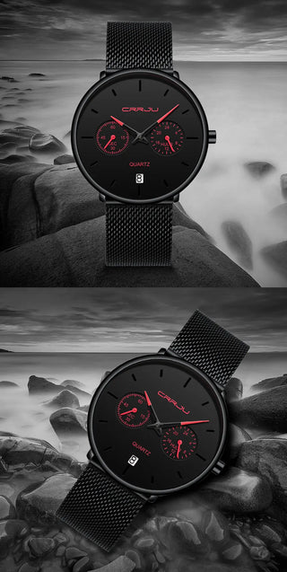 Mens Watches CRRJU Full Steel Casual Waterproof Watch for Man Sport Quartz Watch Men's Dress Calendar Watch Relogio Masculino ALODIA STORE