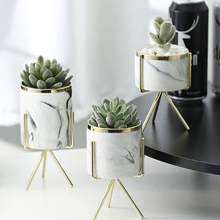 Nordic Ceramic Iron Art Vase Marble Pattern Rose Gold Silver Tabletop Green Plant Pot Home Office Vases Decorative ALODIA STORE