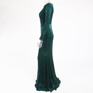 Enenthelabel O Neck Full Sleeved Maxi Dress Stretch Sequined Floor Length Evening Party Dress ALODIA STORE