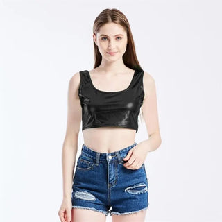 CUHAKCI Club Women Street Crop Tops Summer Tanks Slim bright Short Top Sleeveless U Croptops Ladies Vest XXL Sexy Tank ALODIA STORE