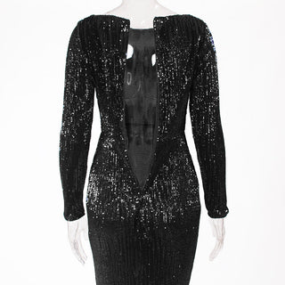 Enenthelabel O Neck Full Sleeved Maxi Dress Stretch Sequined Floor Length Evening Party Dress ALODIA STORE