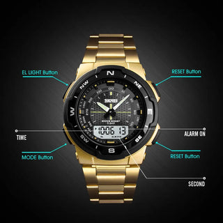 SKMEI Watch Men's Watch Fashion Sport Watches Stainless Steel Strap Mens Watches Stopwatch Chronograph Waterproof Wristwatch Men ALODIA STORE
