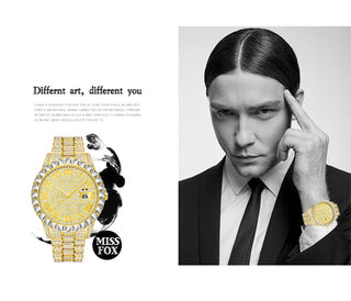 MISSFOX Men's Watch 2020 Top Selling Luxury Brand Gold Men Fashion Watches Men Big Diamond Bracelet Luxury Watch Men Gift Box ALODIA STORE