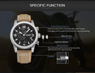 MEGIR Fashion Sport Watch Men Luxury Brand Men Quartz Watches Chronogragph Clock Leather Band Army Military Wrist Watch 2026 ALODIA STORE