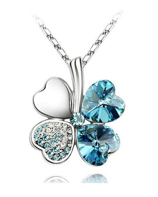Fashion Jewelry Silver Color Austrian Crystal Necklace Four Leaf Leaves Clover Heart Rhinestones Pendant Necklace Jewelry ALODIA STORE