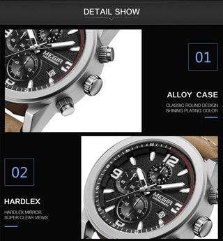 MEGIR Fashion Sport Watch Men Luxury Brand Men Quartz Watches Chronogragph Clock Leather Band Army Military Wrist Watch 2026 ALODIA STORE