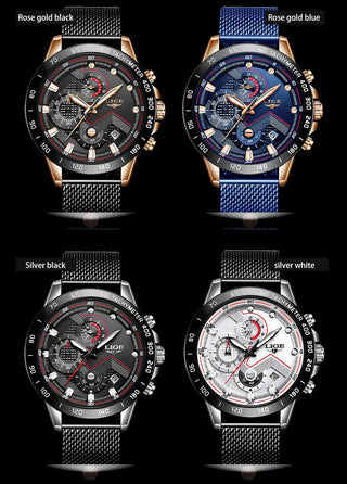 LIGE Men Watches Top Brand Luxury Stainless Steel Blue Waterproof Quartz Watch Men Fashion Chronograph Male Sport Military Watch ALODIA STORE