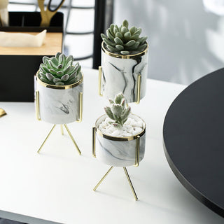 Nordic Ceramic Iron Art Vase Marble Pattern Rose Gold Silver Tabletop Green Plant Pot Home Office Vases Decorative ALODIA STORE