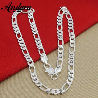 Men's 8MM 20'' 55cm Silver Colour Necklace Fashion  Silver Colour Jewelry Figaro Chain Necklace For Women Male AAA Quality ALODIA STORE
