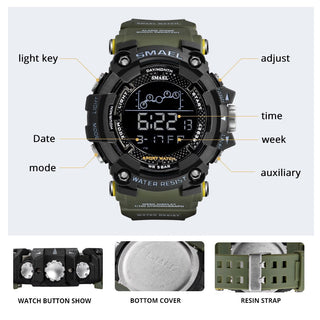 SMAEL Mens Watch Military Waterproof Sport WristWatch Digital Stopwatches For Men 1802 Military Electronic Watches Male Clock ALODIA STORE