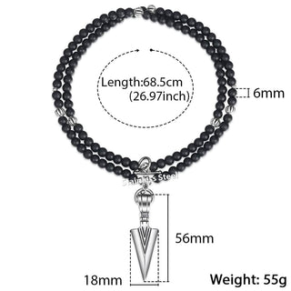 Unique Men's Necklace Stainless Steel Arrow Pendant Matte Black Glass Beaded Necklace Male Jewelry Dropshipping DNM07 ALODIA STORE