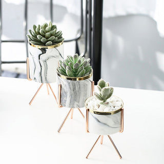 Nordic Ceramic Iron Art Vase Marble Pattern Rose Gold Silver Tabletop Green Plant Pot Home Office Vases Decorative ALODIA STORE