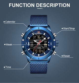 NAVIFORCE Men's Watches Top Brand Luxury Sports Watch For Men Quartz LED Digital Dual Clock Male Full Steel Military Wrist Watch ALODIA STORE