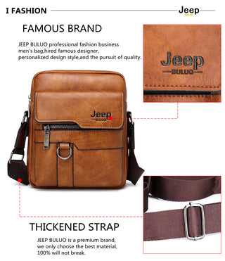 JEEP BULUO Man Leather Bag Shoulder Crossbody Bags For Men Cow Split Leather Male iPad Business Messenger Bag ALODIA STORE