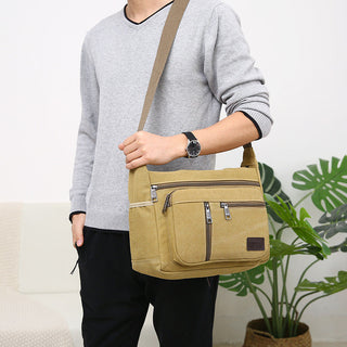 Men Canvas Shoulder Bag Multifunction Casual Travel Crossbody Bags Vintage Solid Zipper Men Messenger Top-handle Handbags ALODIA STORE