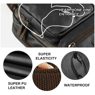 Scione Men Leather Backpacks Waterproof Chest Crossbody Bags Fashion Outdoor Business Casual Bag With Earphone Hole ALODIA STORE