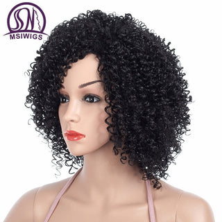 MSIWIGS 1b Black Afro Curly Wigs for Women Side Part Synthetic Short Hair Wig Heat Resistant America Hair ALODIA STORE