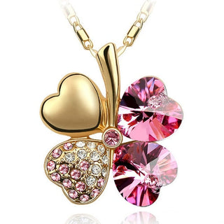 Fashion Jewelry Silver Color Austrian Crystal Necklace Four Leaf Leaves Clover Heart Rhinestones Pendant Necklace Jewelry ALODIA STORE