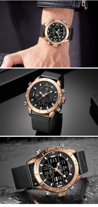 NAVIFORCE Men's Watches Top Brand Luxury Sports Watch For Men Quartz LED Digital Dual Clock Male Full Steel Military Wrist Watch ALODIA STORE