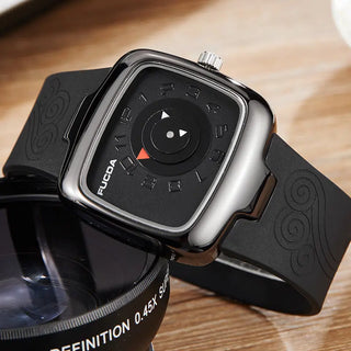 Unique Turntable Black&White Square Quartz Men Watch Wristwatch Men Creative Time Code Rubber Band Watch Relogio Masculino ALODIA STORE