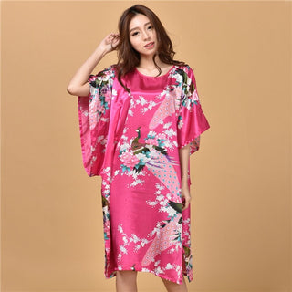 Plus Size Nightgown Sleepwear Women's Summer Nightwear Robe Lady Sexy Nightdress Silk Rayon Loose Bathrobe Gown Home Dress ALODIA STORE