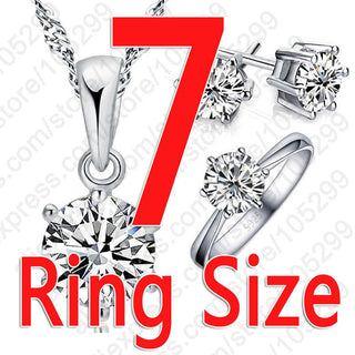 Wedding Jewelry Set Fashion 925 Sterling Silver Crystal Necklace Ring Earring 3 pcs ALODIA STORE