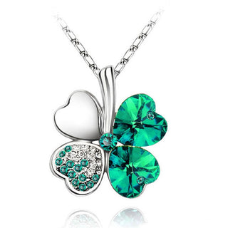 Fashion Jewelry Silver Color Austrian Crystal Necklace Four Leaf Leaves Clover Heart Rhinestones Pendant Necklace Jewelry ALODIA STORE