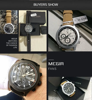 MEGIR Fashion Sport Watch Men Luxury Brand Men Quartz Watches Chronogragph Clock Leather Band Army Military Wrist Watch 2026 ALODIA STORE