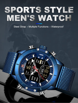 NAVIFORCE Men's Watches Top Brand Luxury Sports Watch For Men Quartz LED Digital Dual Clock Male Full Steel Military Wrist Watch ALODIA STORE