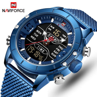 NAVIFORCE Men's Watches Top Brand Luxury Sports Watch For Men Quartz LED Digital Dual Clock Male Full Steel Military Wrist Watch ALODIA STORE