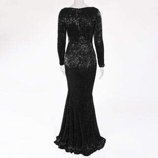 Enenthelabel O Neck Full Sleeved Maxi Dress Stretch Sequined Floor Length Evening Party Dress ALODIA STORE