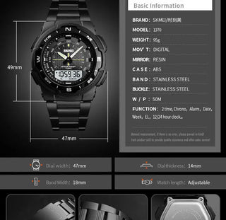 SKMEI Watch Men's Watch Fashion Sport Watches Stainless Steel Strap Mens Watches Stopwatch Chronograph Waterproof Wristwatch Men ALODIA STORE
