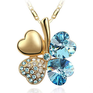 Fashion Jewelry Silver Color Austrian Crystal Necklace Four Leaf Leaves Clover Heart Rhinestones Pendant Necklace Jewelry ALODIA STORE